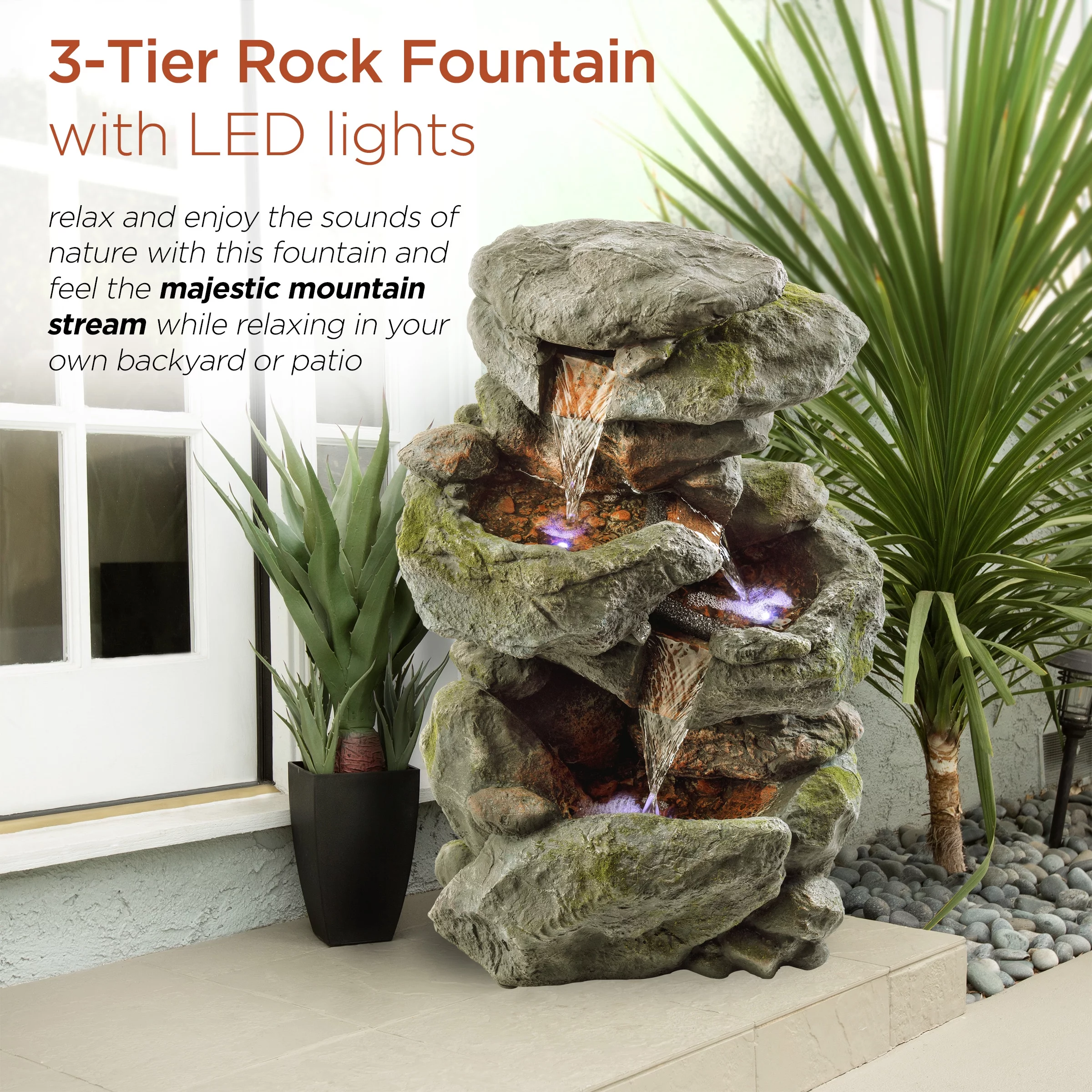 Alpine Corporation 22" Outdoor 3-Tier Rock Cascading Tabletop Fountain