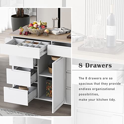 Woenei Kitchen Island Cart with Storage- Rolling Cart Buffet Sideboard with Drawers,Portable Wood Coffee Bar Cabinet,Mobile Island on 5 Wheels