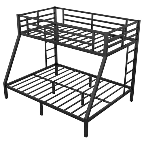 Heavy Duty Bunk Bed Frame with Ladder, Twin XL Over Twin XL Bunk Beds with Safety Guardrails, Adults Bunk Beds with Noise-Reducing Rubber Stoppers