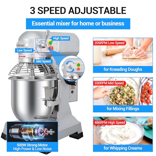 15Qt 600W Commercial Food Mixer, Commercial mixer 3-Speed Adjustable Heavy Duty Stand Mixer with Stainless Steel Bowl for Bakery Pizzeria. (Standard)