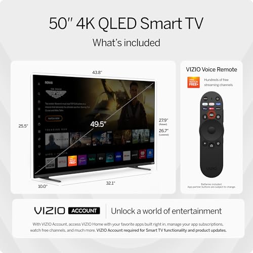 VIZIO 50-inch Quantum Pro 4K 120Hz QLED HDR10+ Smart TV with Dolby Vision, Active Full Array, 240Hz @ 1080p PC Gaming, WiFi 6E, Apple AirPlay