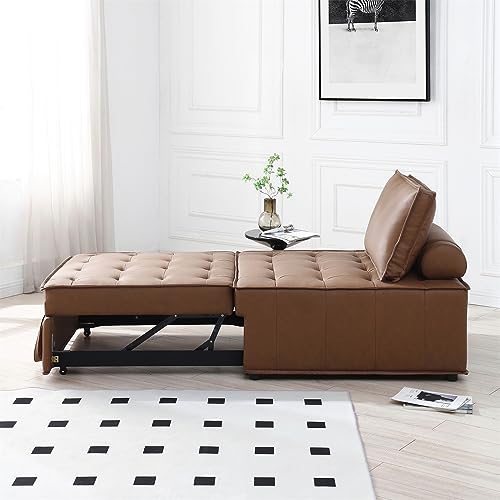 Senviy PU Leather Convertible Sofa Bed with Pillow and Button Tufted, Pull-Out Sleeper Single Sofabed Leisure Sofa Chair for Office, Living Room