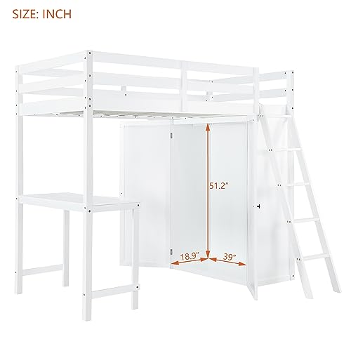 Harper & Bright Designs Full Size Loft Bed with Wardrobe and Desk, Solid Wood Loft Bed Frame with Storage, for Kids Teens Adults (Full Size, White)