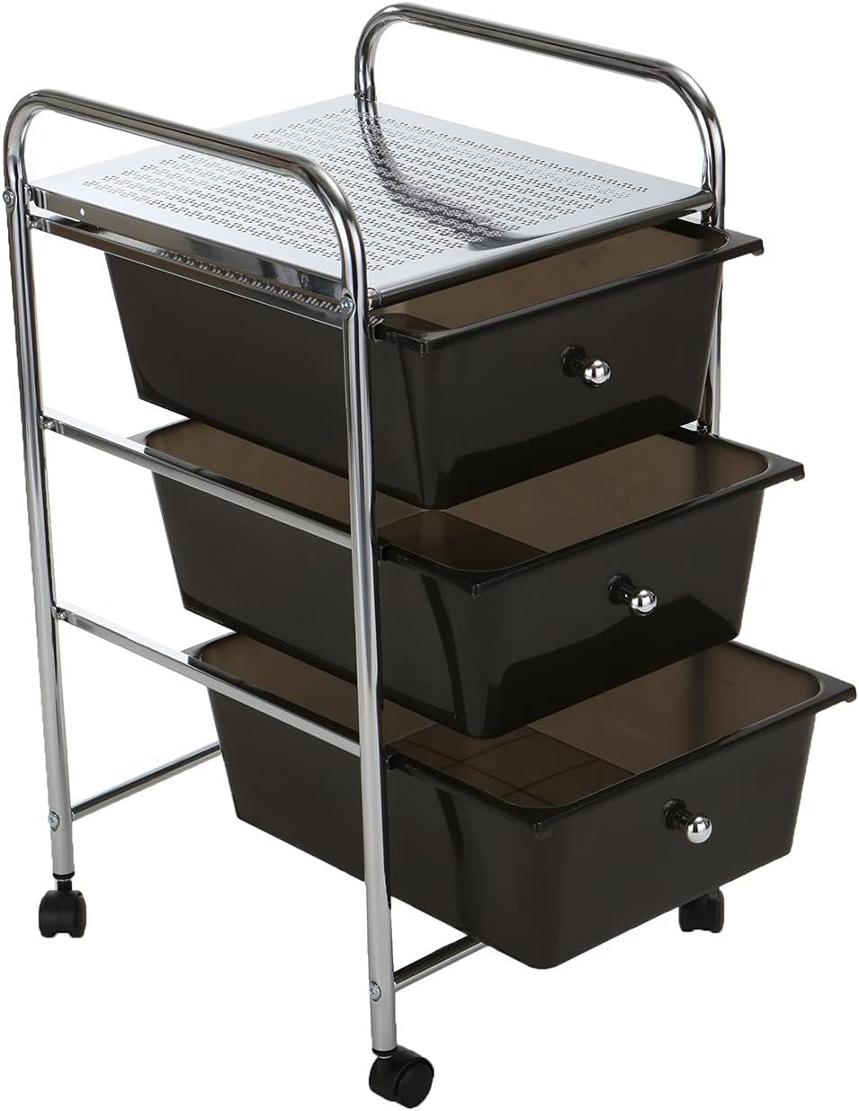 Mind Reader 3 Drawer Rolling Storage Cart and Organizer, Silver with Black Drawers Pack of 2