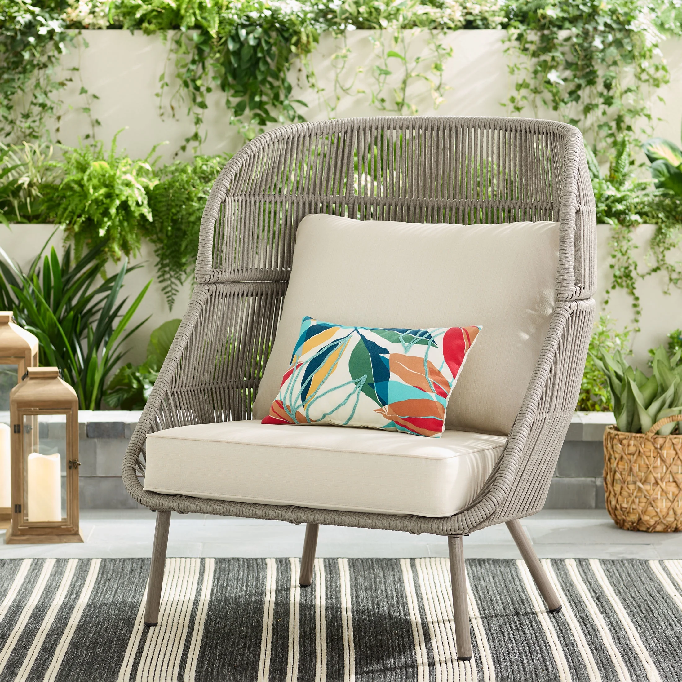 Better Homes & Gardens Tarren Wicker Outdoor Accent Chair with Cushions, Beige