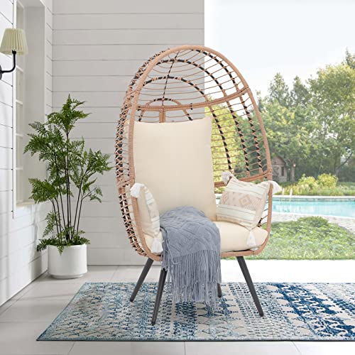JOIVI Wicker Egg Chair, Oversized Indoor Outdoor Lounger Large Egg Basket Chair with Stand and Cushions for Patio Porch, Backyard, Living Room