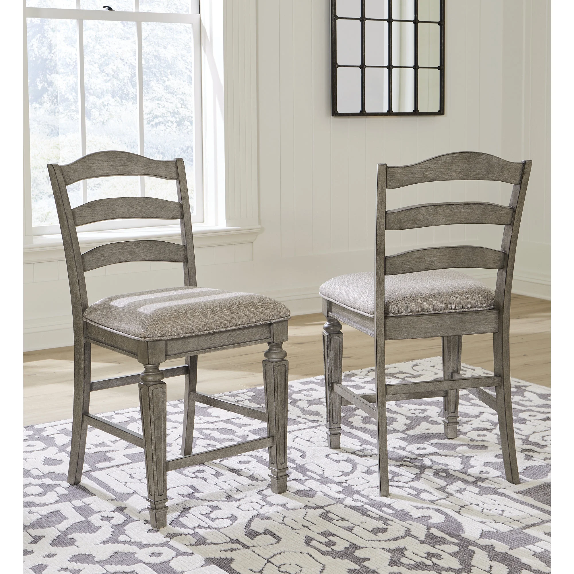 Signature Design by Ashley Lodenbay Classic Farmhouse 24" Counter Height Barstool, Set of 2, Antique Gray