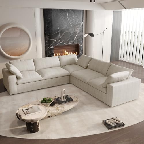 160.6" Cloud Couch Modular Sectional Sofa for Livingroom,Oversized Convertible Sofa with Storage Ottomans,6 Seat Wide Couches