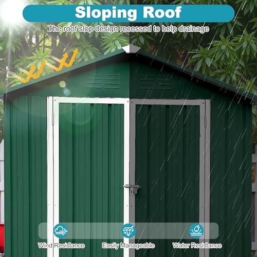 8x6 FT Outdoor Storage Shed, Metal Tool Shed with Lockable Doors, Peaked Roof & Frame Floor