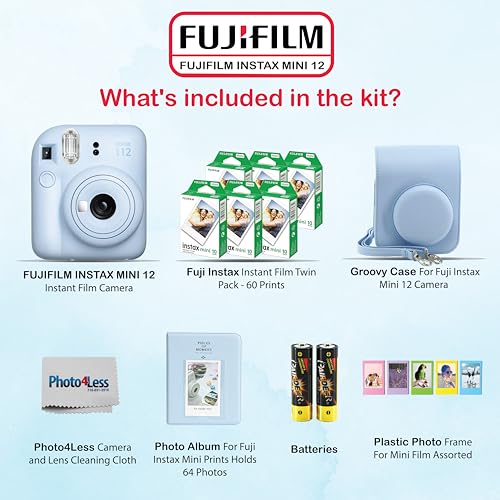 Fujifilm Instax Mini 12 Instant Camera Bundle with Fujifilm Instax Mini Instant Film Value Pack (60 Sheets) with Accessories Including Protective