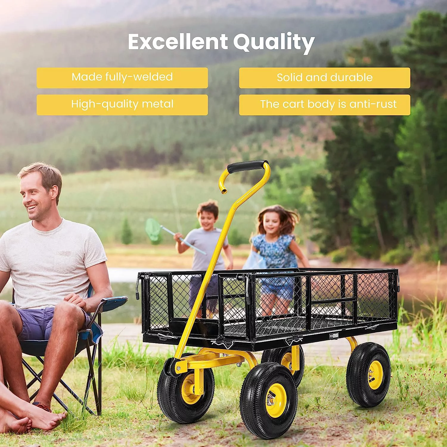 SPECSTAR Mesh Steel Garden Cart with Removable Sides and 4.10/3.50-4 inch Wheels, 880 lbs Capacity