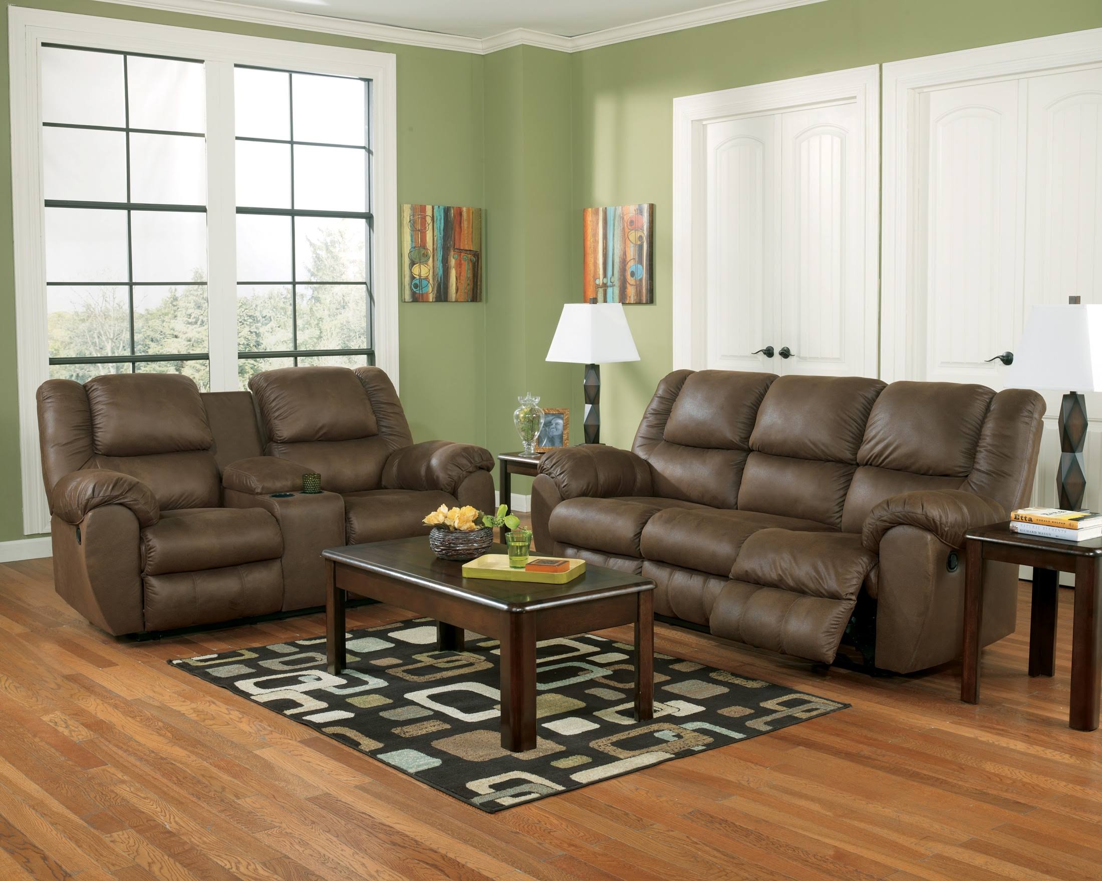 Ashley Quarterback Canyon Reclining Loveseat with Console 3270194