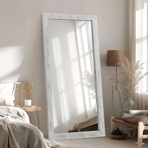MELOMOIR Rustic Farmhouse Full Length Mirror, 64"x21" Wood Frame Floor Mirror, Free Standing Mirror Leaning Hanging Mirror