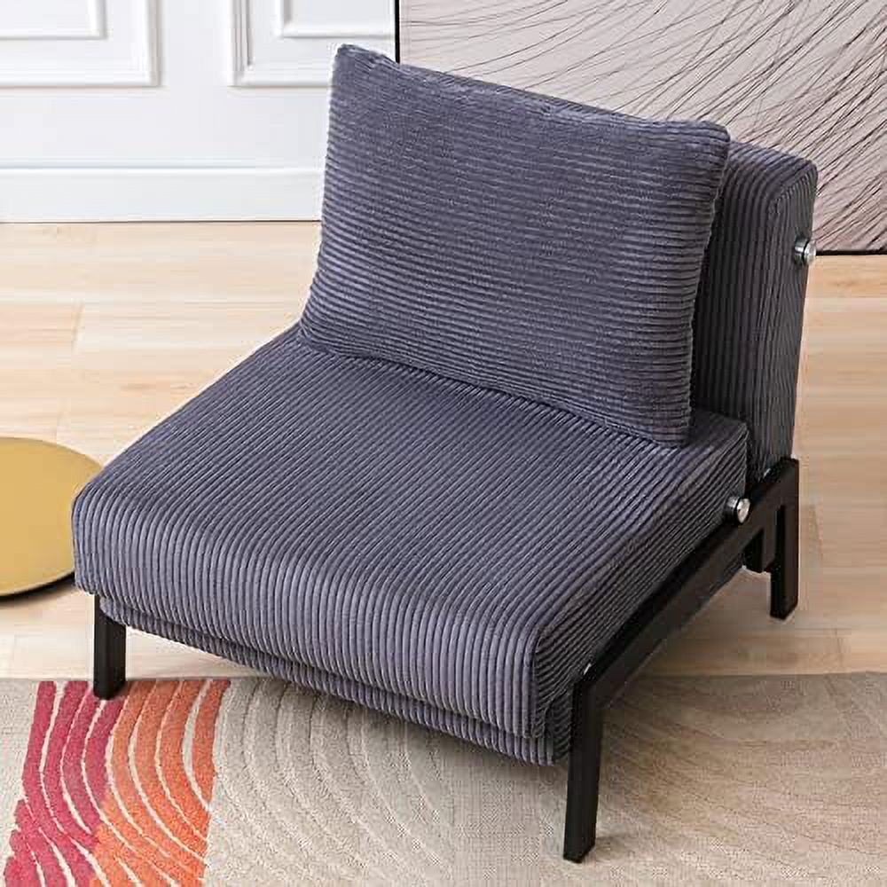 TJUNBOLIFE Pull Out Sleeper Chair Velvet Fabric Chair Bed with Memory Foam Foldable Futon Chair with Metal Leg Armless Sofa Chair Bed for Living Room