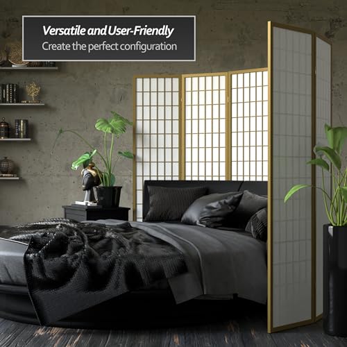 Red Lantern 6 ft. Tall Window Pane Shoji Screen-Natural-4 Panels Room Divider
