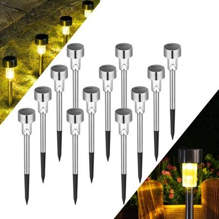 Solar Lights Outdoor Christmas Yard Decoration Garden LED Light Landscape/Pathway Lights Stainless Steel-24 Pack-Warm White, Siz
