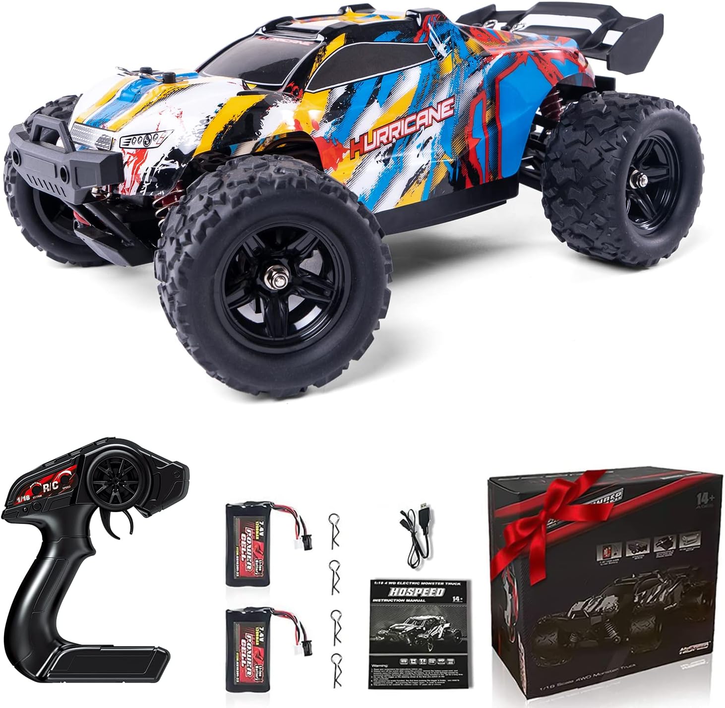 1:18 Scale 40+km/h RC Cars for Adults high Speed Remote Control Truck All-Terrain 4WD Fast Racing Hobby Car with Rechargeable Batteries Toys for Boys