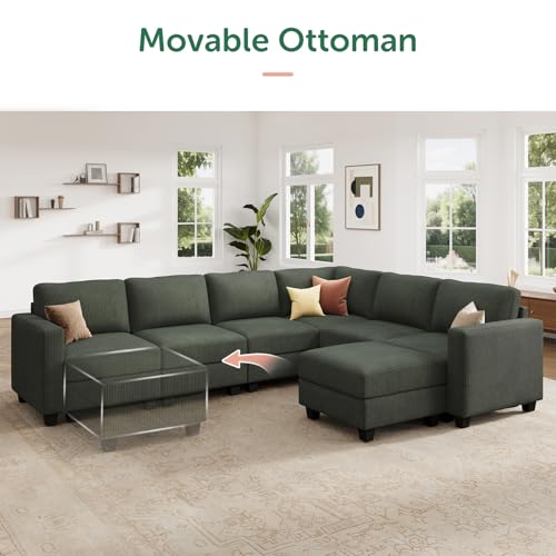 HONBAY Corduroy Modular Sectional Couch with Storage L-Shaped Sectional Couches for Living Room 6 Seater Modular Sofa, Dark Gray