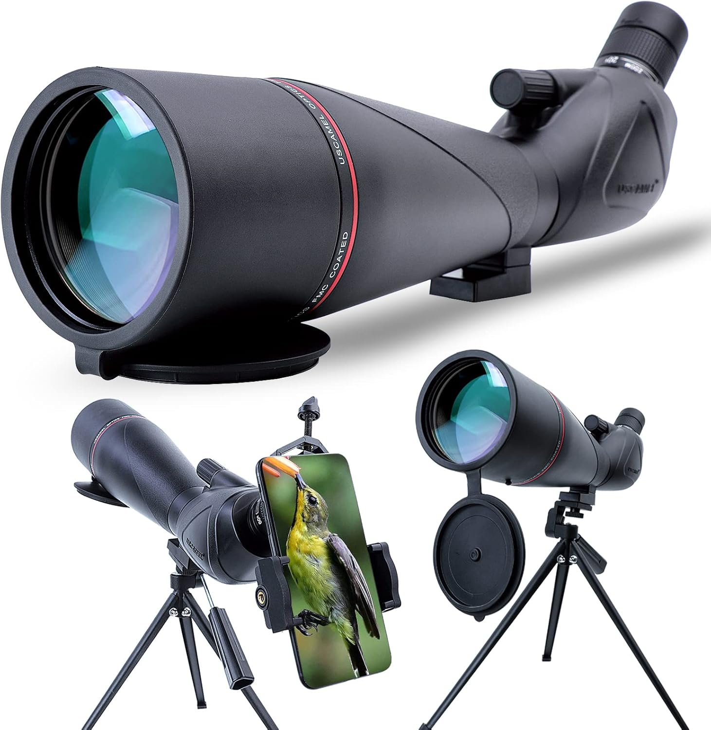 USCAMEL HD 20-60x80 Spotting Scope with Tripod, Phone Adapter, Carrying Bag - 45 Degree Angled, Waterproof
