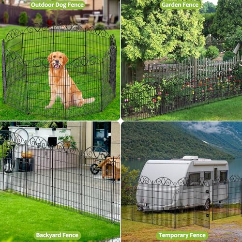 8 Panels No Dig Tall Garden Fence Panel – 48" H X 21' L Rustproof Metal Dog Fence Outdoor for Yard, Decorative Animal Barrier Fence for Pet