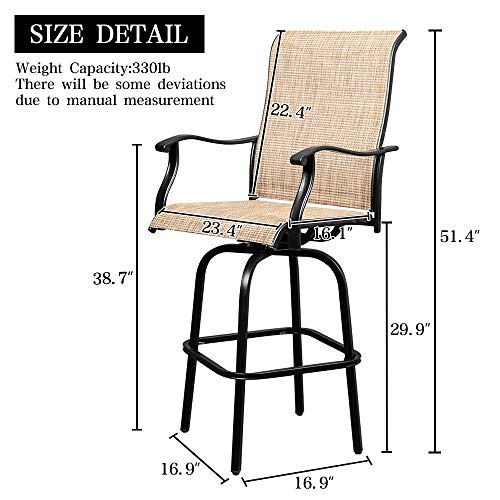 VINGLI Upgraded 3PCS Swivel Outdoor Bar Set Patio Bar Set Outdoor Bistro Set, 2 Swivel Bar Stools and Bar Table for Yard