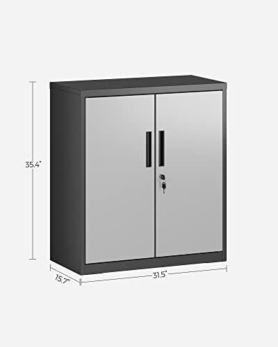 SONGMICS Garage Cabinet, Metal Storage Cabinet with Doors and Shelves, Office Cabinet for Home Office, Garage and Utility Room, Grey UOMC013G01