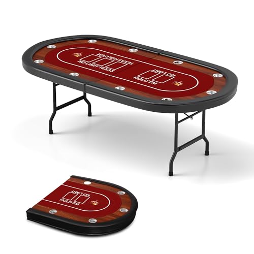 COLOR TREE Foldable Blackjack Poker Table, 84" Premium Texas Hold'em with Cup Holders, Padded Rails, Stylish Blue Design