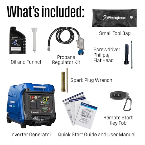 Westinghouse 5000 Peak Watt Super Quiet Dual Fuel Portable Inverter Generator, Remote Electric Start, Gas & Propane Powered, RV Ready 30A Outlet