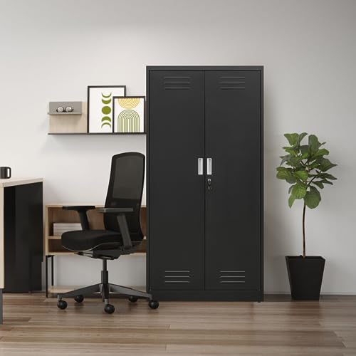 Metal Storage Cabinet, 72" H x 36" W x 18" D Locking Cabinet with Adjustable Shelves, Steel Storage Cabinets for Garage, Home, Office, Pantry (White)