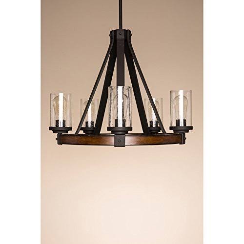 Kichler Barrington 5-Light Distressed Black and Wood Tone Rustic Clear Glass Candle Chandelier