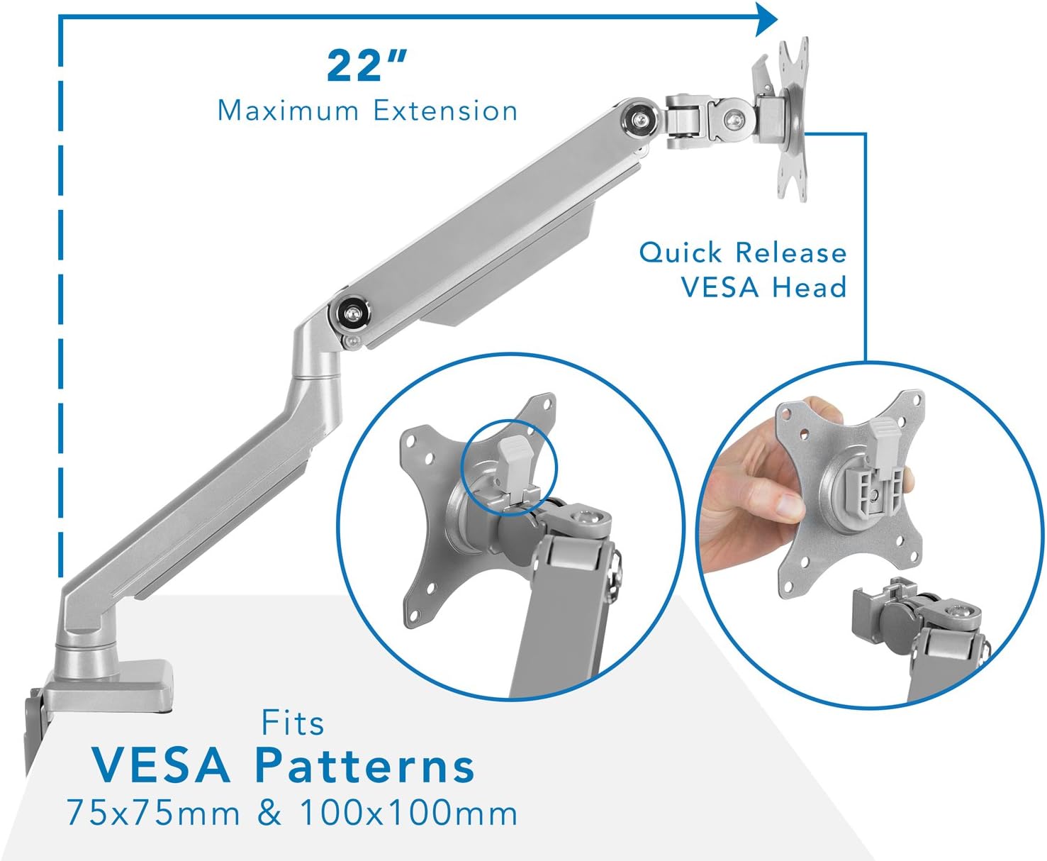 Mount-It! Single Monitor Arm Mount | Desk Stand | Full Motion Height Adjustable Articulating Mechanical Spring Arm | Fits 24 27 29 30 32 Inch VESA