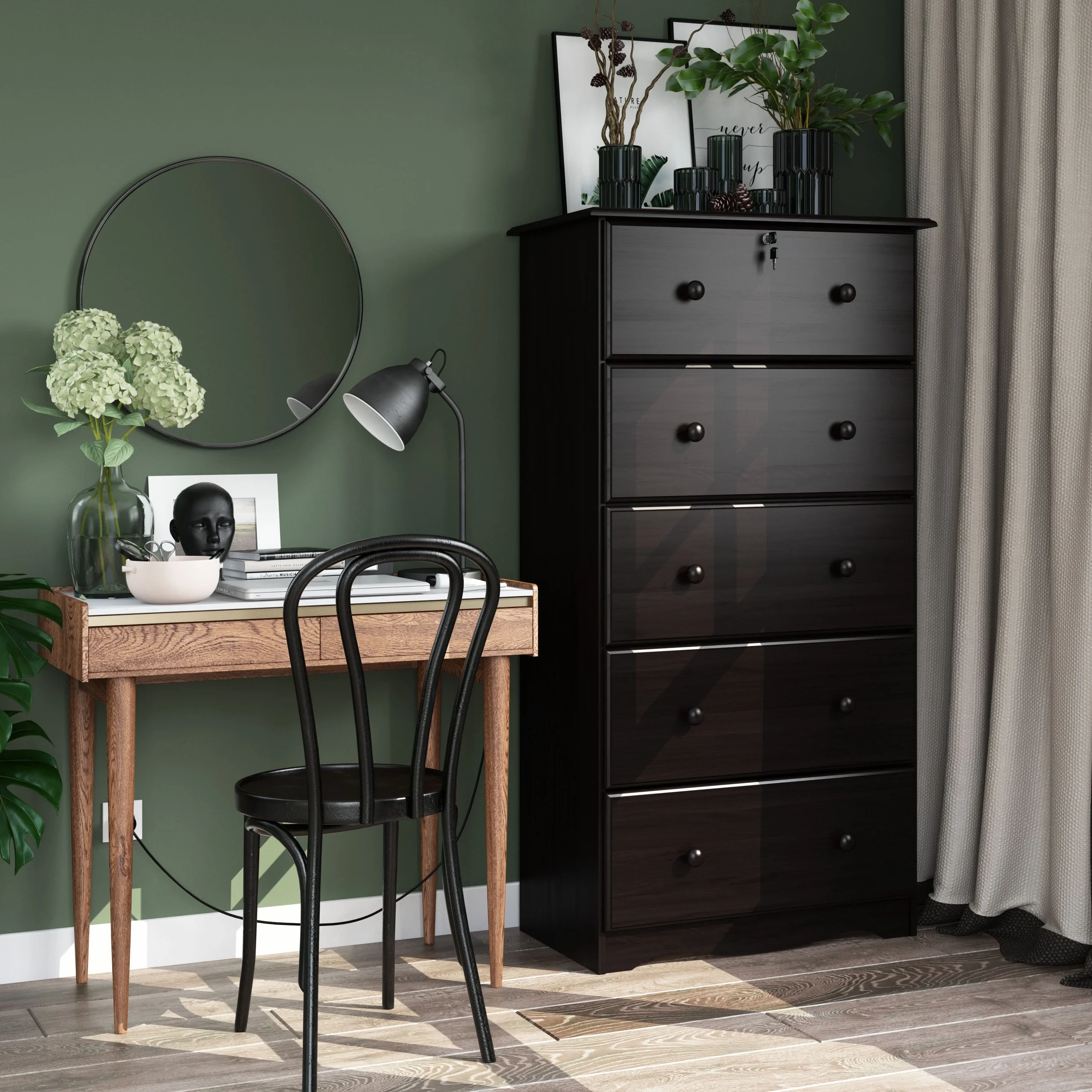 Palace Imports, Inc Palace Imports 100% Solid Wood 5-Jumbo Drawer Chest with Lock, Metal or Wooden Knobs Java