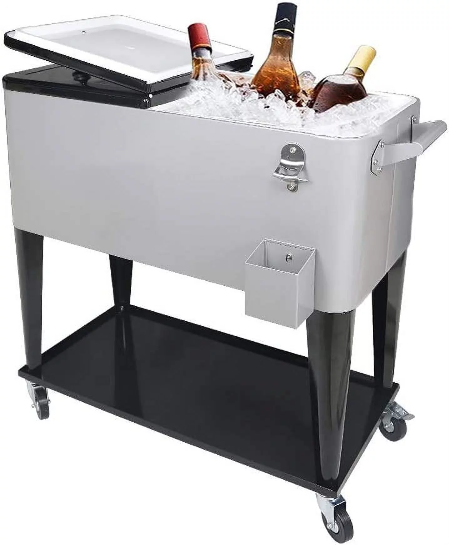 FreeLung 80QT Rolling Cooler Cart with Wheels Ice Chest Outdoor Backyard Coolers on Wheels Silver - Radiant Selections
