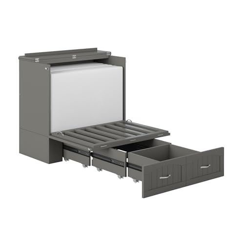 AFI Southampton Queen Murphy Bed Chest with Mattress, Storage, and Built-in Charger in Grey