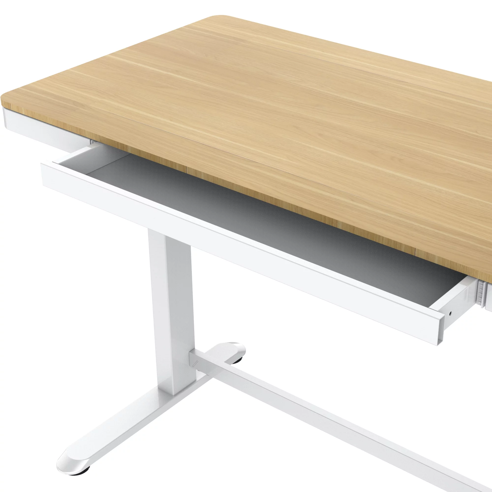 Koble Juno 48" Electric Height-Adjustable Desk with White Frame and Light Wood Foil Top