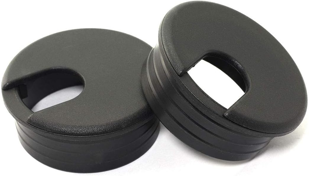 HJ Garden 2pcs 1-3/4 inch Desk Wire Cord Cable Grommets Hole Cover for Office PC Desk Cable Cord Organizer Plastic Cover Black