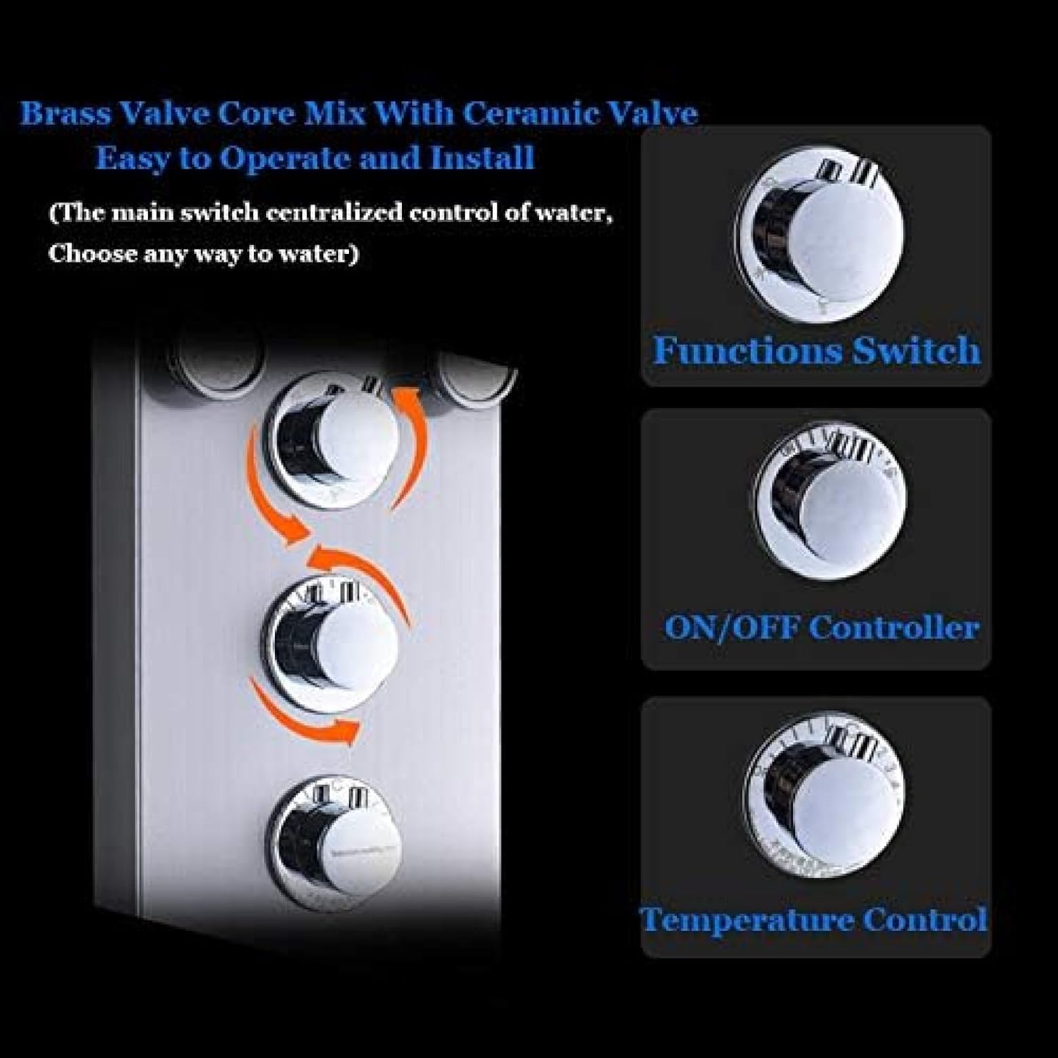 Shower System, Luxury LED Rain Waterfall Shower Panel Column Shower Faucet Set 4 Multi-functional Nozzles Massage SPA Jet Digital Screen