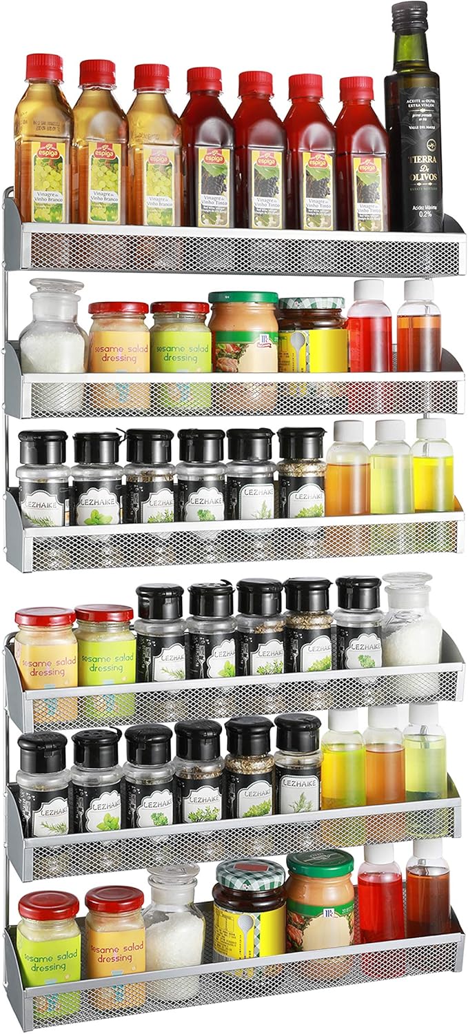 2 Pack- Simple Trending 3 Tier Spice Rack Organizer, Wall Mounted Spice Shelf Storage Holder for Kitchen Cabinet Pantry Door, Silver