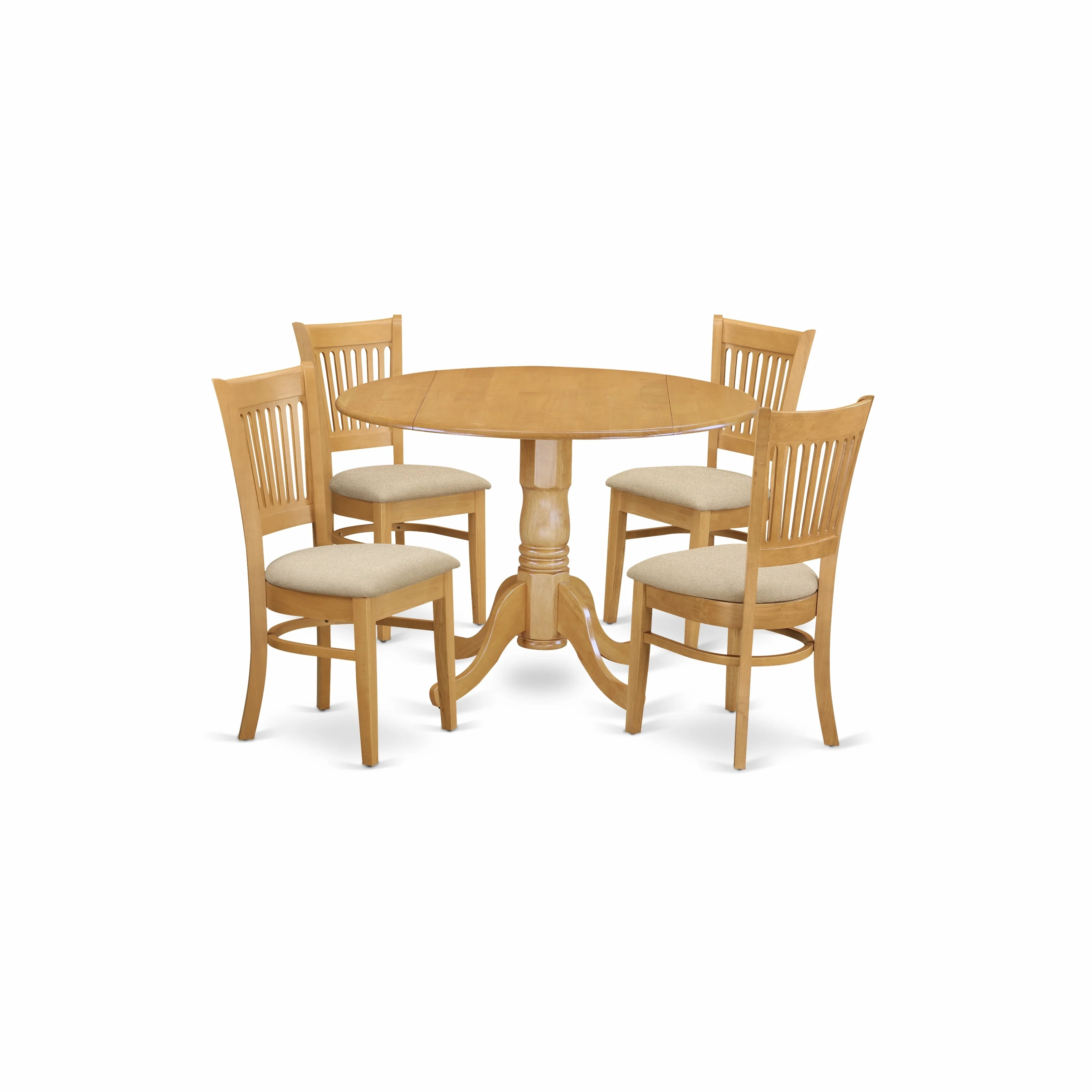 East West Furniture  5 Piece Dining Table Set- a Round Wooden Table and 4 Chairs, Oak(Seat Type Options) Brown with microfiber seat DLVA5-OAK-C