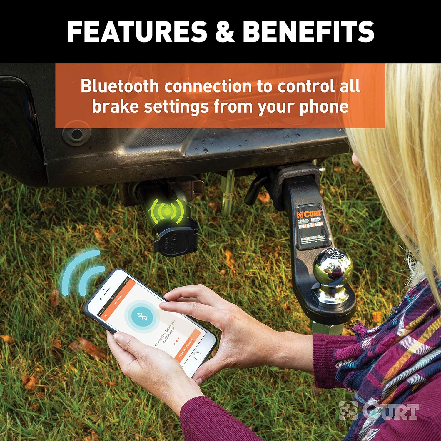 CURT 51180 Echo Mobile Electric Trailer Brake Controller with Bluetooth-Enabled Smartphone Connection, Proportional, Black PLastic, 9 x 9 x 3 inches