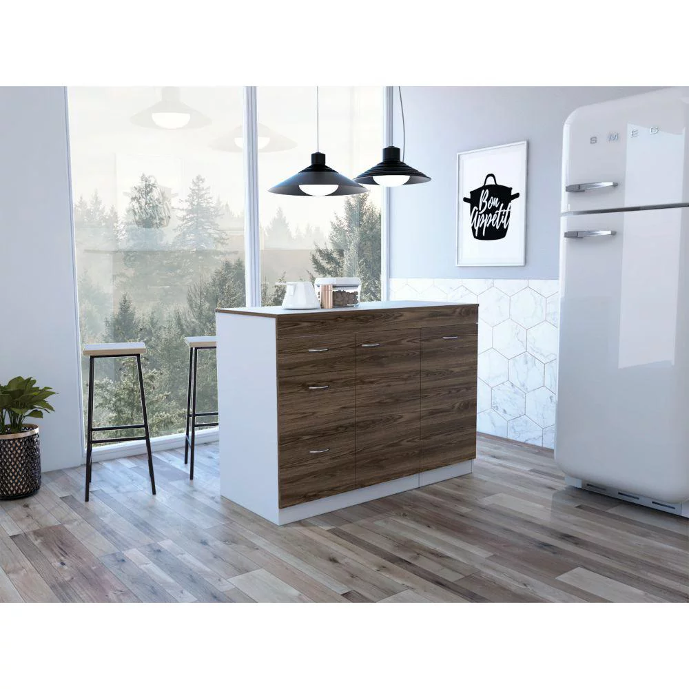Depot E-Shop DE-CLC6765 Camp Kitchen Base Cabinet, White & Dark Walnut