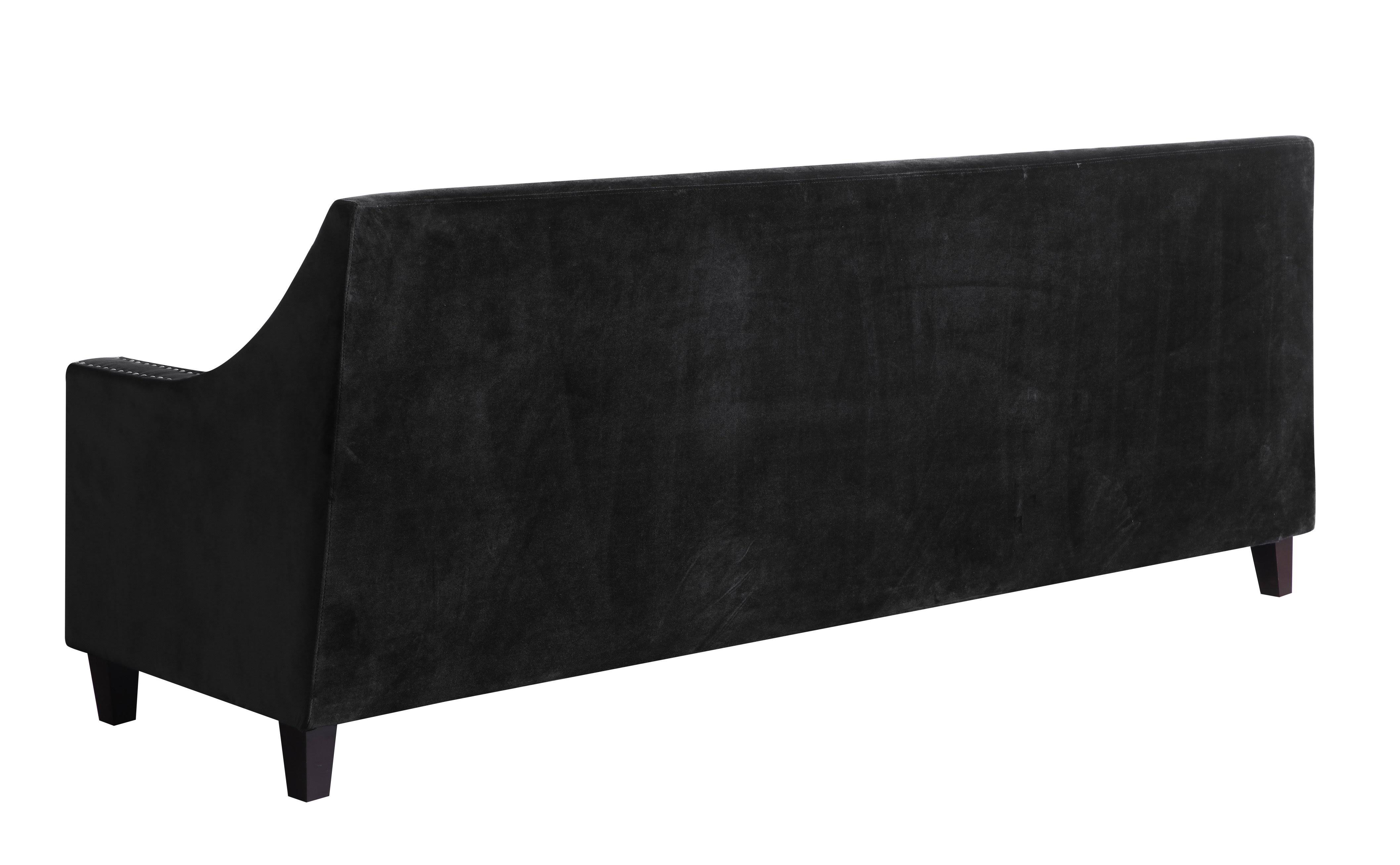 Chic Home Camren Sofa Velvet Upholstered Swoop Arm Silver Nailhead Trim Espresso Finished Wood Legs Couch Modern Contemporary, B