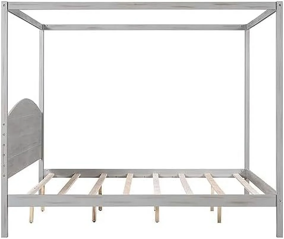 YPZBBOOM Queen Size Canopy Bed Wood 4-Poster Platform Beds  Modern Queen Bed Frame with Headboard  No Box Spring Needed  White