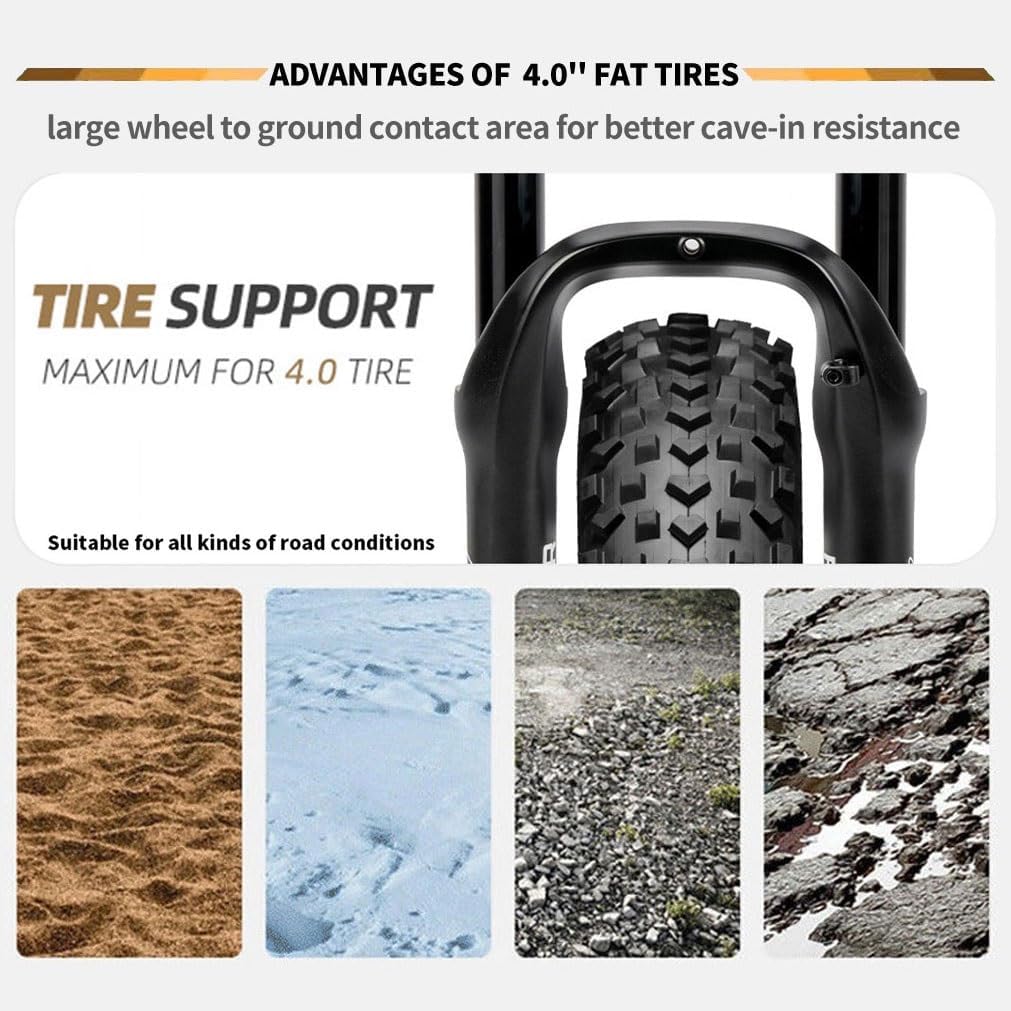 20 Inch Bike Suspension Fork 4.0 Tire Fat Fork Straight Double Shoulder Air Fork Travel 110mm QR 135mm Disc Brake Front Fork Rebound Adjustable
