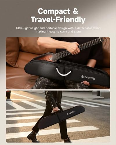 Donner HUSH I Guitar For Travel - Portable Ultra-Light and Quiet Performance Headless Acoustic-Electric Guitar, Mahogany Body with Removable Frames