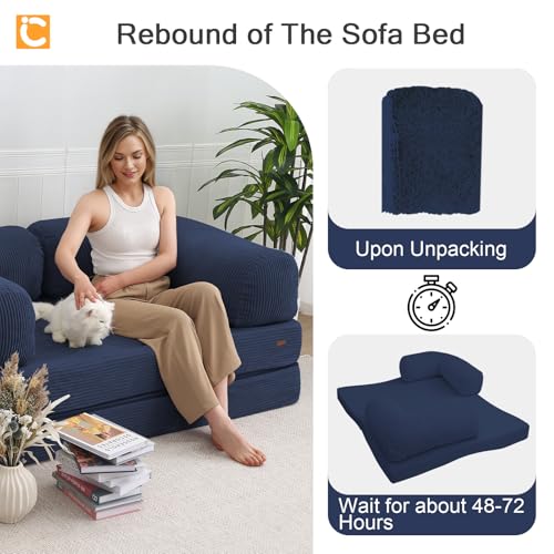 COMAX Folding Sofa Bed, Convertible Chair Bed Corduroy 3-in-1 Foldable Floor Couch with High-Density Foam, Futon Sofa Sleeper Mattress