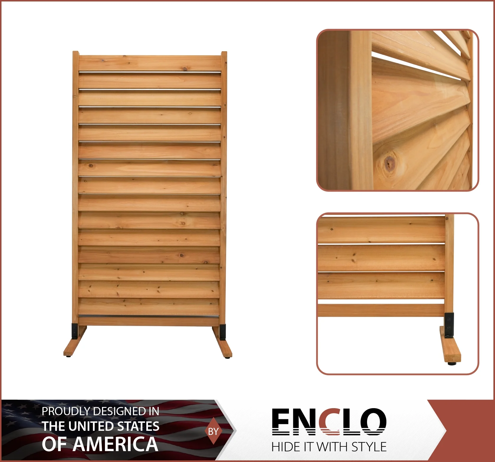 Enclo Privacy Screens EC18031 6.1 ft H x 3.1 ft W Sierra Freestanding or Surface Mounted Louvered Premium Wood Privacy Screen Kit (1 Panel)