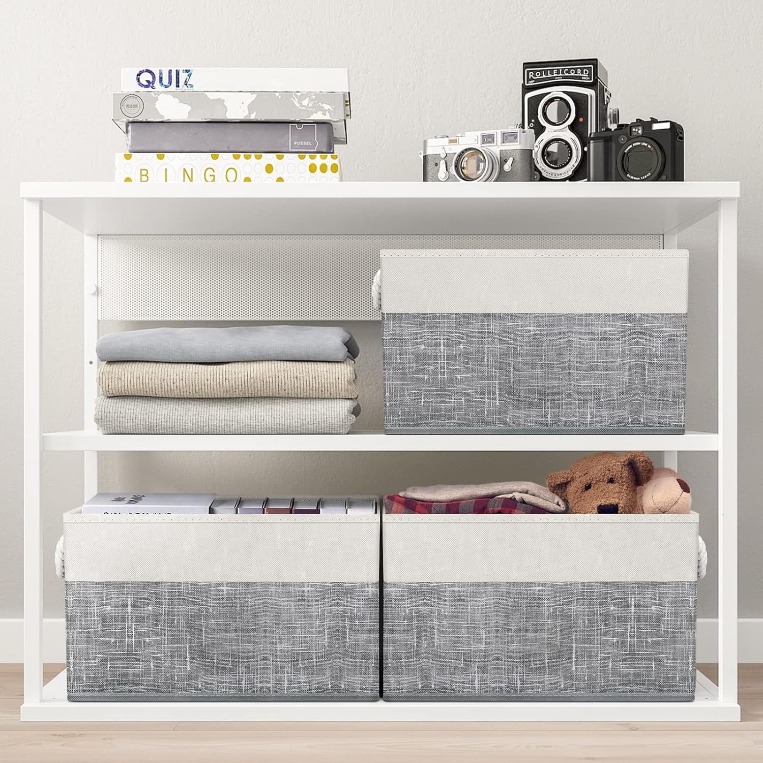 Storage Bins , Foldable Storage Baskets for Organizing Toys, Books, Shelves, Closet, Large Storage Box with Rope Handles, Sturdy Organizer Bins