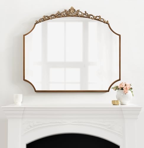 Kate and Laurel Arendahl Ornate Traditional Arched Scallop Mirror, 24 x 36, Antique Gold