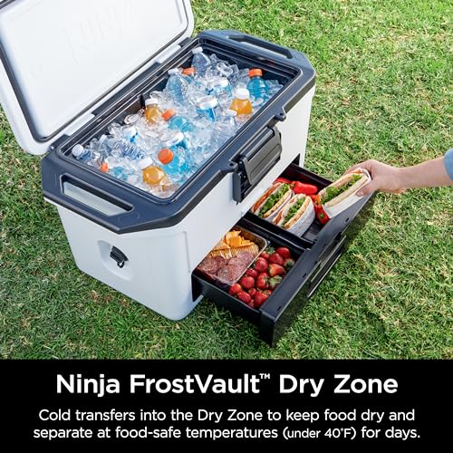 Ninja FB151GY FrostVault 50qt Hard Cooler with Dry Zone, Integrated Fridge-Temp Dry Storage Drawer, Premium Heavy-Duty Insulated Cooler